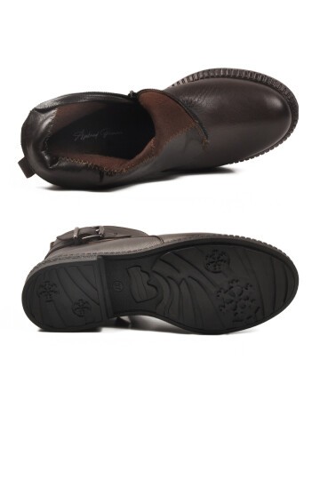 Kahve Hakiki Deri Kaymaz Taban Kadın Bot Premium 20913-1 Z