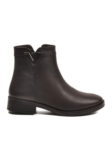 Kahve Hakiki Deri İçi Polarlı Kadın Bot Premium 21893-1 Z