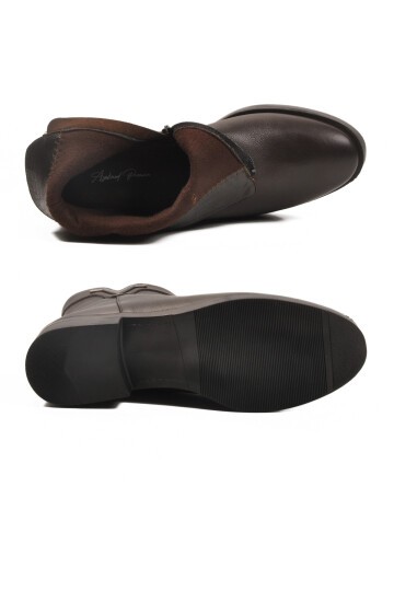 Kahve Hakiki Deri İçi Polarlı Kadın Bot Premium 21893-1 Z