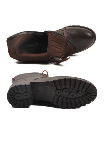 Kahve Hakiki Deri İçi Polarlı Kadın Bot Premium 2680-1 Z