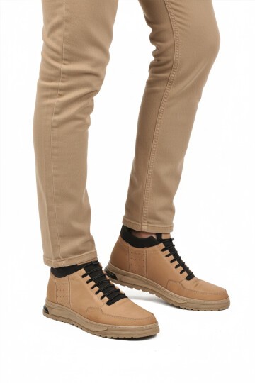 Kum Nubuk Hakiki Deri İçi Kürklü Lastik Bağcıklı Erkek Bot 727 M