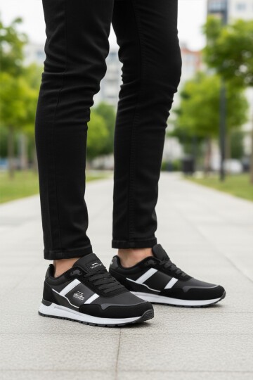 Siyah-Beyaz Bağcıklı Erkek Spor Ayakkabı Optica M