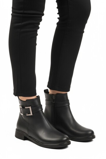 Siyah Cilt Fermuarlı Kadın Bot 209144 Z