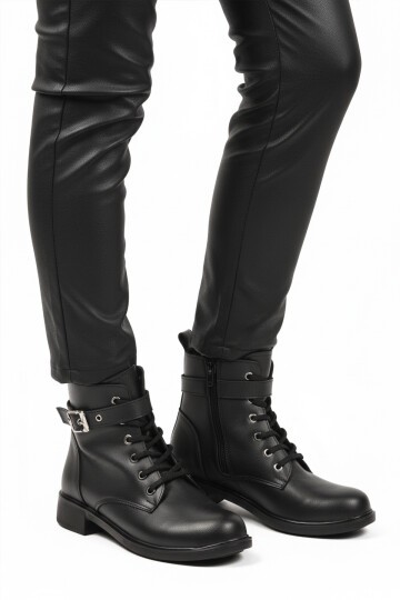 Siyah Cilt Fermuarlı İçi Polarlı Kadın Bot 209151 Z