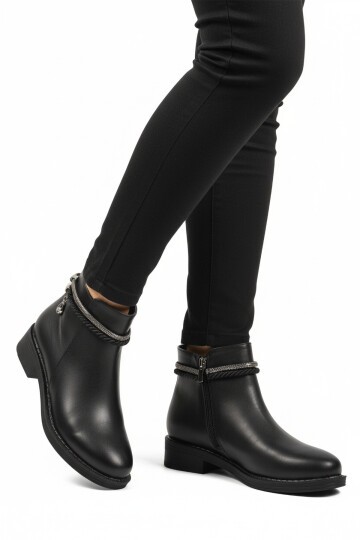 Siyah Cilt İçi Polarlı Fermuarlı Kadın Bot 325126 Z