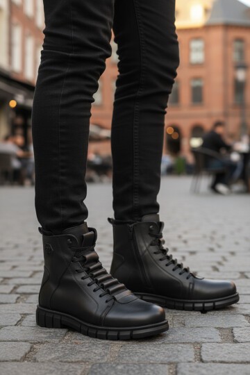 Siyah Hakiki Deri Fermuarlı İçi Kürklü Erkek Bot 2K8518-HK-350 M