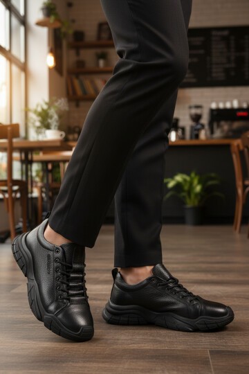 Siyah Floter Hakiki Deri Dar kalıp Erkek Günlük Ayakkabı 260037 M