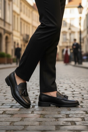 Siyah Hakiki Deri Erkek Günlük Ayakkabı 2208 M