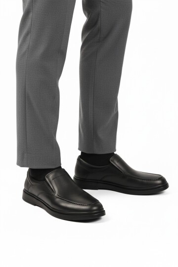 Siyah Hakiki Deri Erkek Günlük Ayakkabı DSN 2029 M