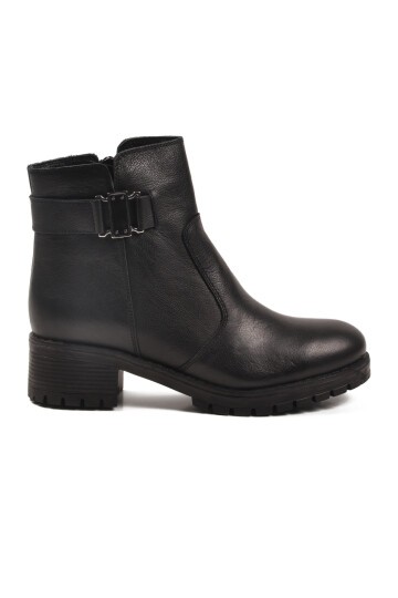 Siyah Hakiki Deri Hafif Kaymaz Taban Kadın Bot Premium 16463-1 Z