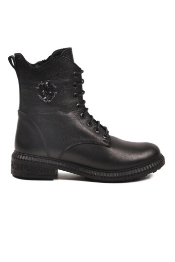 Siyah Hakiki Deri Kaymaz Taban Kadın Bot Premium 20912-1 Z