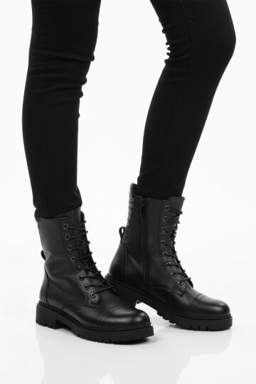 Siyah Hakiki Deri Fermuarlı Kadın Bot Premium 52682-1 Z