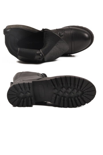 Siyah Hakiki Deri Fermuarlı Kadın Bot Premium 52682-1 Z