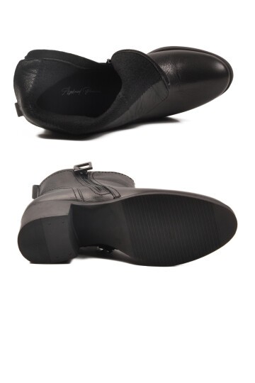 Siyah Hakiki Deri Fermuarlı Kadın Bot Premium 92163-1 Z