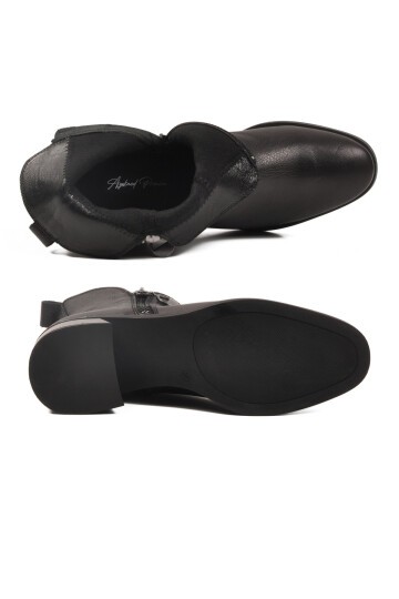 Siyah Hakiki Deri Fermuarlı Hafif Kadın Bot Premium 9780-1 Z