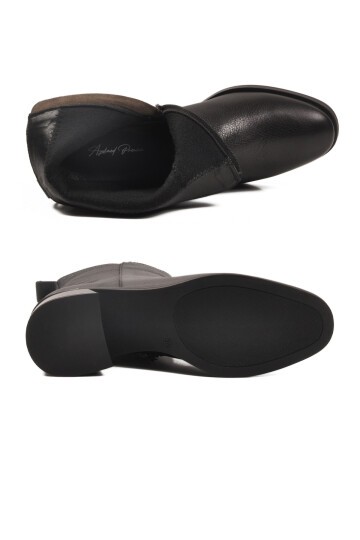 Siyah Hakiki Deri Fermuarlı Hafif Kadın Bot 9786-1 Z