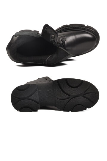 Siyah Hakiki Deri İçi Polarlı Kaymaz Taban Kadın Bot Z505 Z