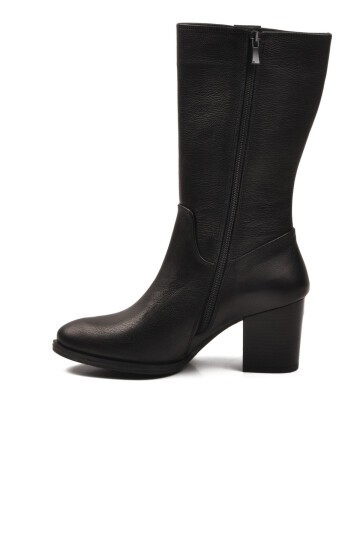 Siyah Hakiki Deri Kaymaz Taban Topuklu Kadın Çizme 86620-1 Z