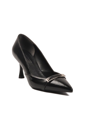 Siyah Kırışık İnce Topuklu Kadın Abiye Ayakkabı 575040 Z