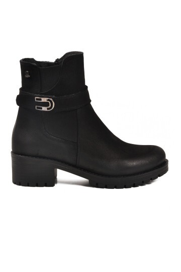 Siyah Nubuk Fermuarlı Hakiki Deri Topuklu Kadın Bot 3376K Z