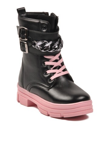 Siyah-Pembe Fermuarlı Kaymaz Taban Çocuk Bot G-1001 F