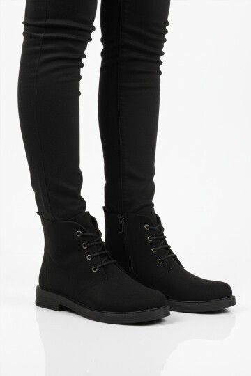 Siyah Süet İçi Polarlı Fermuarlı Kadın Bot 284098 Z
