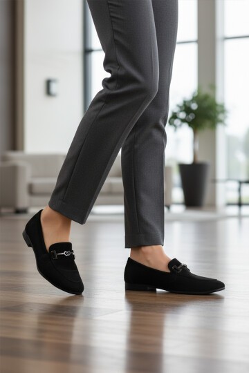 Siyah Süet Hafif Kadın Günlük Ayakkabı 572433 Z