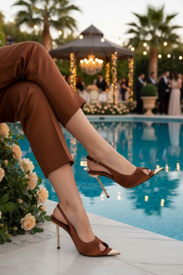 Bakır Saten Süet Kadın İnce Topuklu Ayakkabı 618512 Z