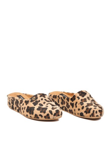 Bej Leopar Süet Kadın Ev Terliği PC-55371 Z