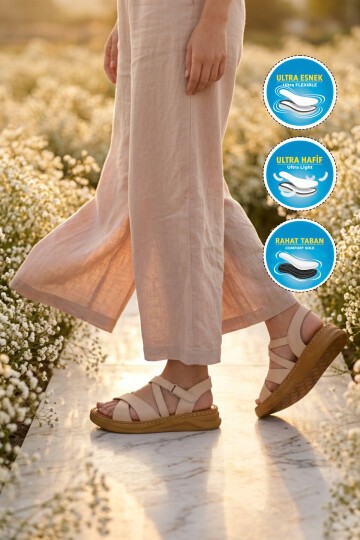 Bej ComfortSole Taban Kadın Sandalet 492142 Z
