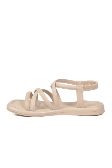 Bej Slingback Düz Topuklu Kadın Sandalet  Z