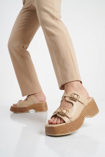 Bej Suni Deri Kadın Terlik 322183 Z