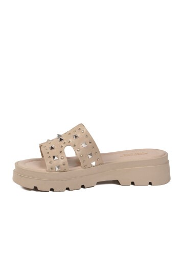 Bej Yüksek Tabanlı ComfortSole Taban Kadın Terlik 35350 Z