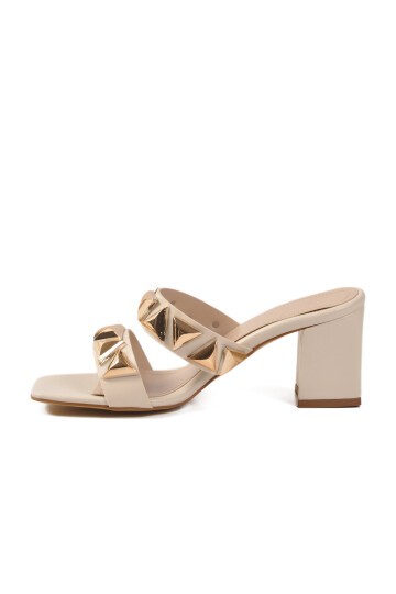 Bej hafif Taşlı Kadın Topuklu Terlik 547855 Z