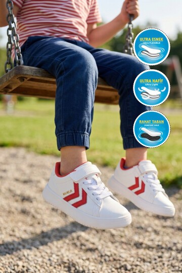 Beyaz-Kırmızı Rahat Taban Unisex Çocuk Spor Ayakkabı 900869 Hml Jr