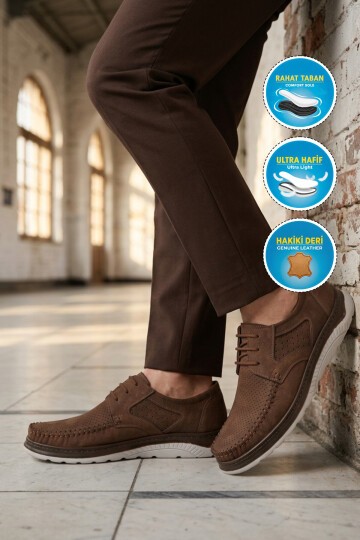 Kahve Hakiki Deri ComfortSole Taban Erkek Günlük Ayakkabı 768 M