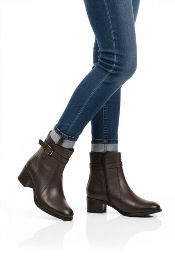 Kahve Hakiki Deri Kadın Bot Premium 24113-1 Z
