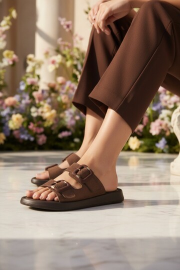 Kahve Süet Hafif Kadın Terlik 513089 Z