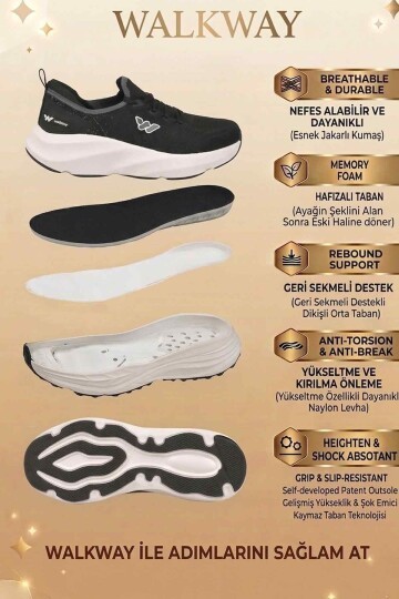 Siyah Beyaz Hafif Memory Foam Yumuşak Taban Erkek Spor Ayakkabı B25RA299 M