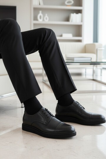 Siyah Hakiki Deri Erkek Günlük Ayakkabı 917 M