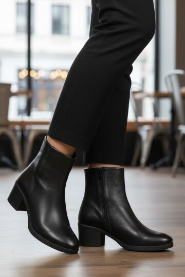 Siyah Hakiki Deri Kadın Bot 92162-1 Z