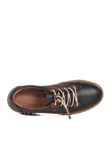 Siyah Hakiki Deri Ortopedik Taban Kadın Günlük Ayakkabı 401 Z