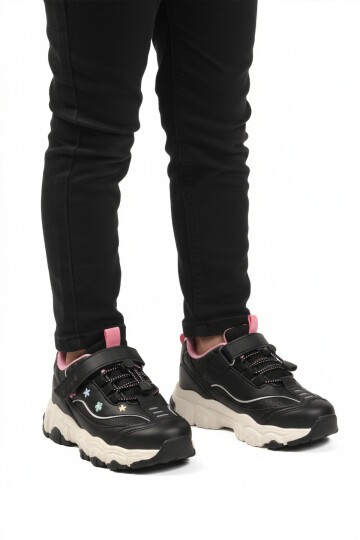 Siyah-Pembe Kız Çocuk Spor Ayakkabı Cool Bella Kısa F