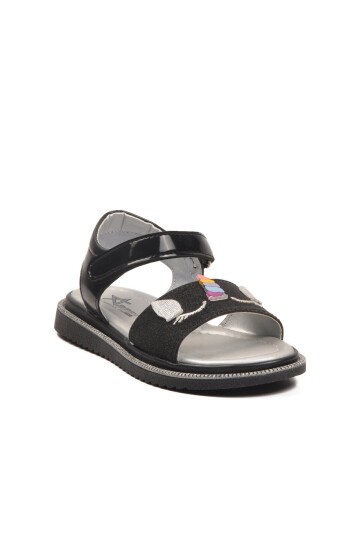 Siyah Simli Suni Deri Kız Çocuk Sandalet 25T105 P