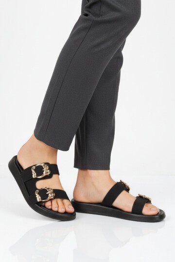 Siyah Suni Deri Kadın Terlik 513086 Z