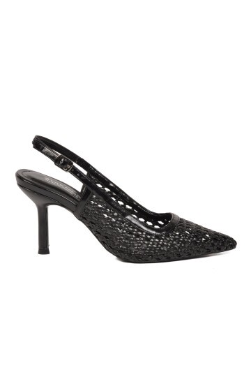 Siyah Nefes Alan Örgü Dokulu Slingback Kadın Topuklu Ayakkabı 658248 Z