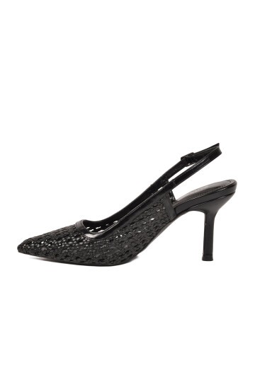 Siyah Nefes Alan Örgü Dokulu Slingback Kadın Topuklu Ayakkabı 658248 Z