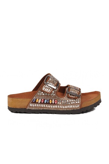 Taba Renkli Taş Detaylı Kadın Terlik PC-7304 Z