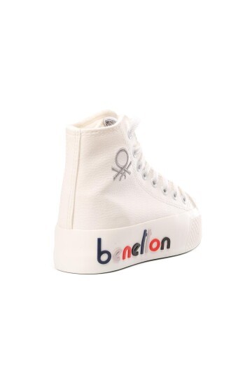 Beyaz Bilek Boy Bağcıklı Kalın Tabanlı Kadın Spor Ayakkabı Sneaker