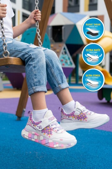Beyaz-Mor-Lila Kız Çocuk Spor Ayakkabı 1030 F
